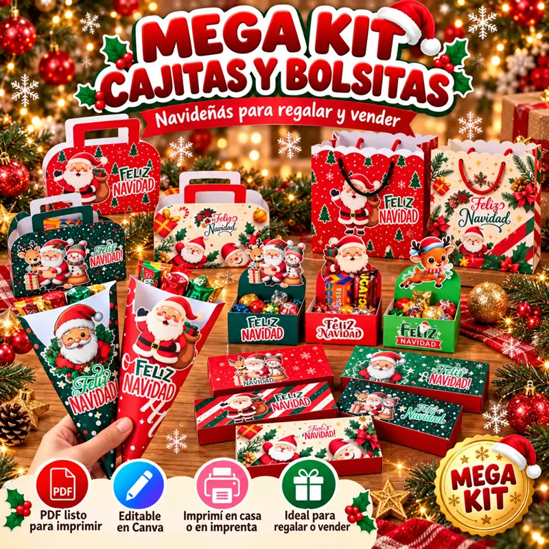 Mega Kit Cajitas y Bolsitas Navideñas